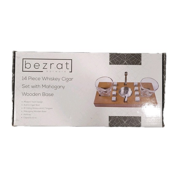 Bezrat barware Other - Tumblers Barware 14 Piece Whiskey Cigar Set With Mahogany wooden base‎ By Betray
